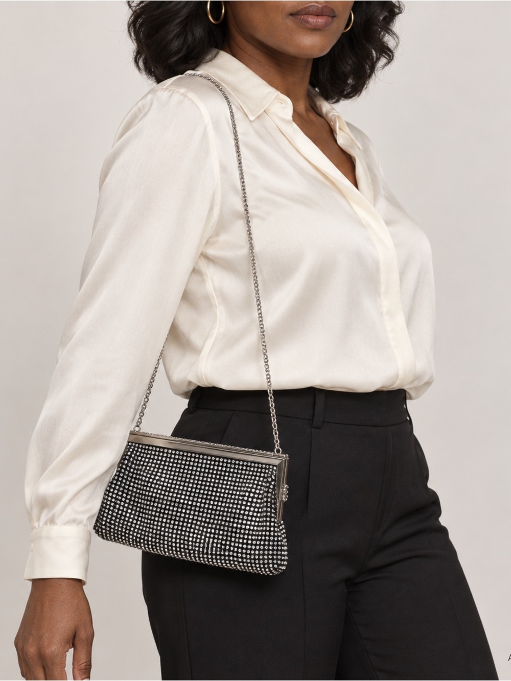 Neiman Marcus Handmade Crystal-Embellished Silver Evening Shoulder Bag